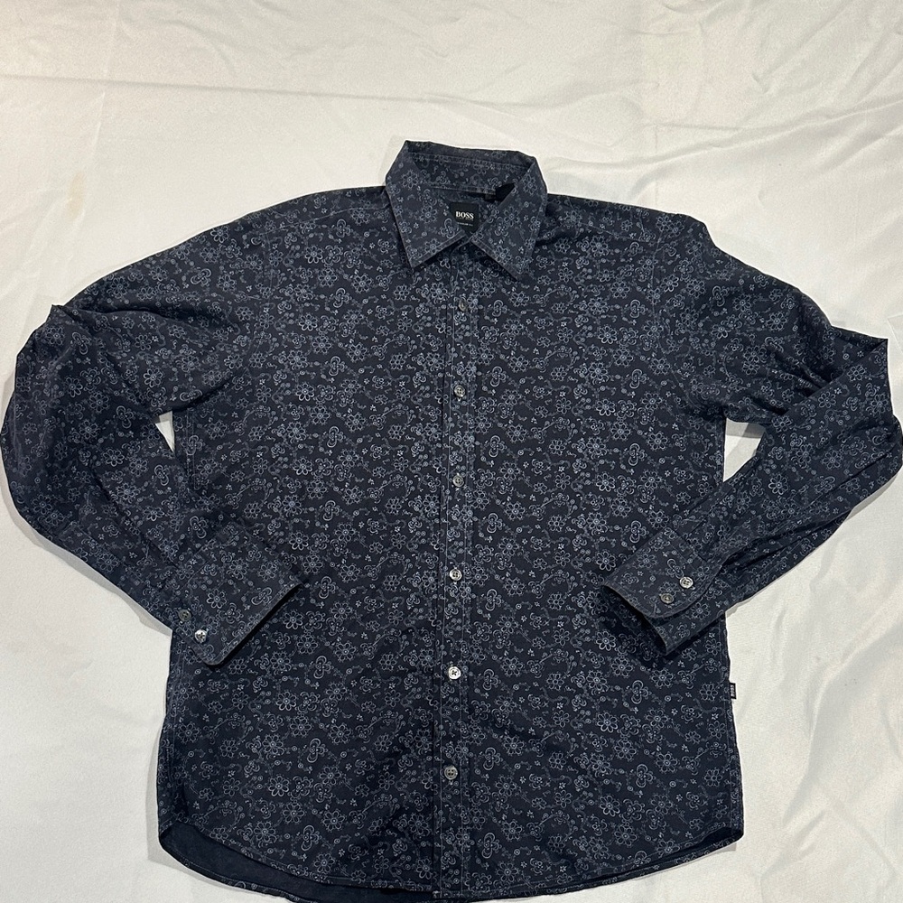 Boss Navy Floral Patterned Shirt (356)